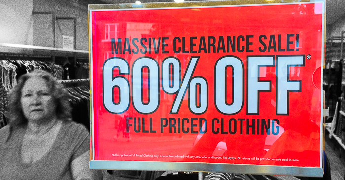 Discounted clothing retail sale